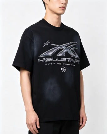 Hellstar X Streamline Logotype Flame Silhouette Star Graphic Tee Black h130
