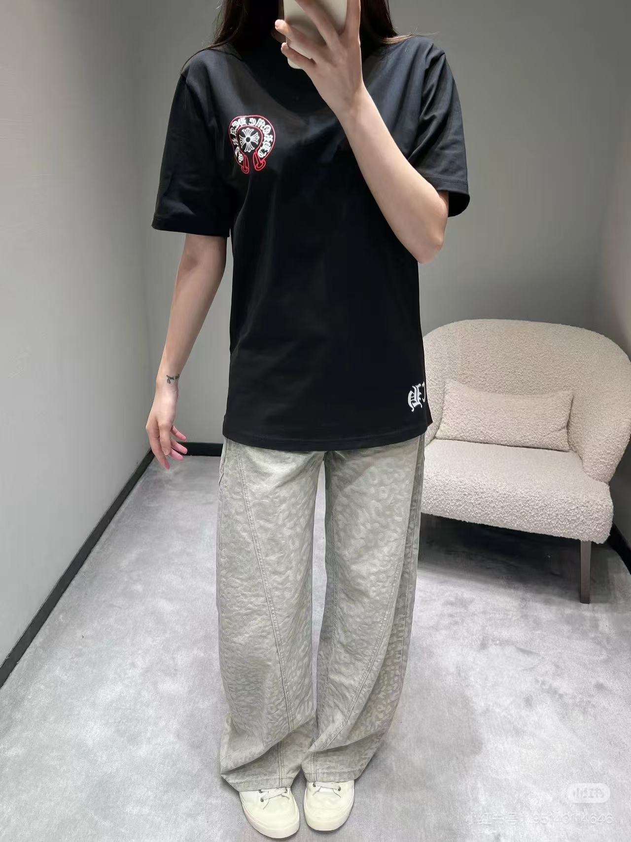 Chrome Hearts 26SS Pink Outline Horseshoe Cross Print Tee - Black h150