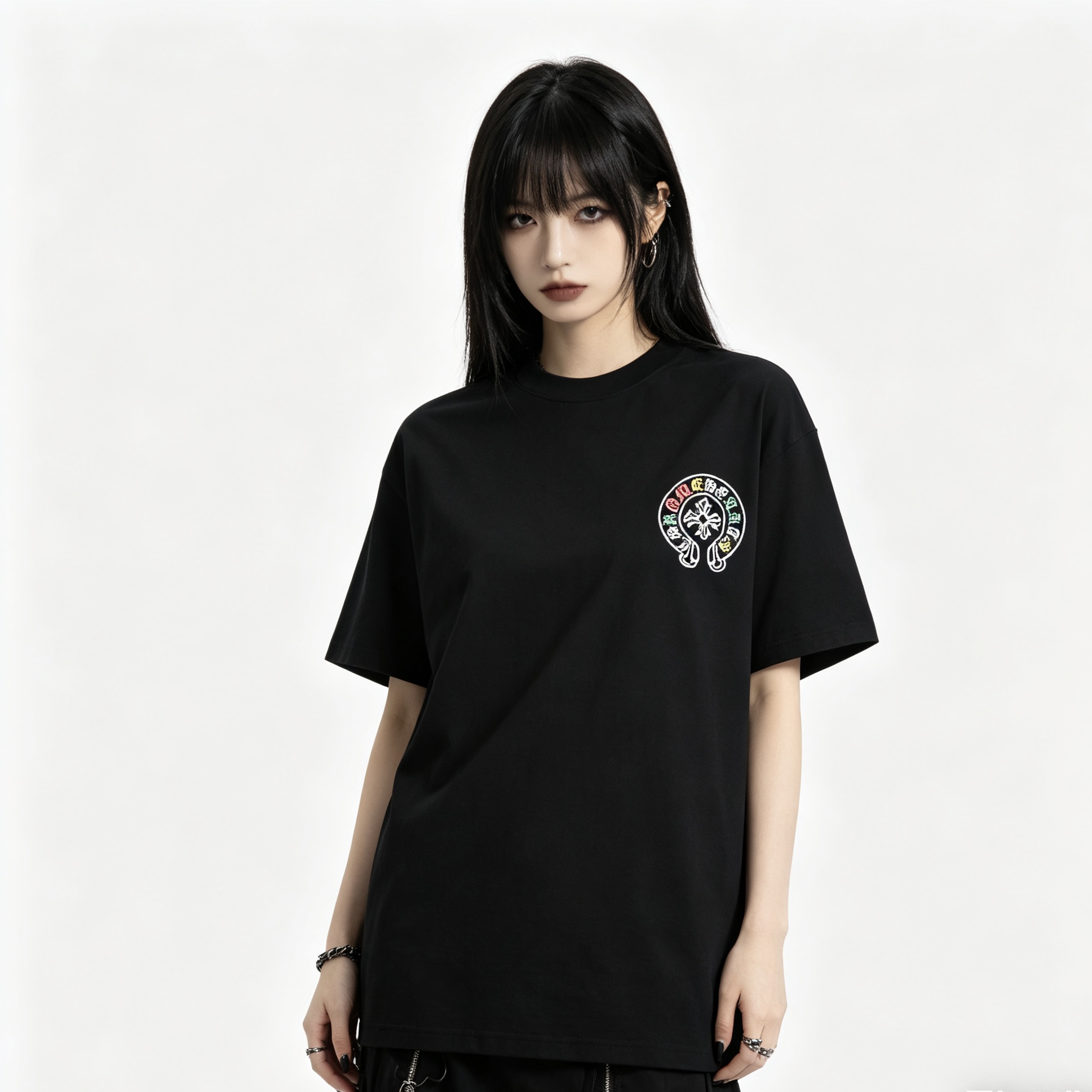 Chrome Hearts Colorful Cross Embroidery Tee Black h150