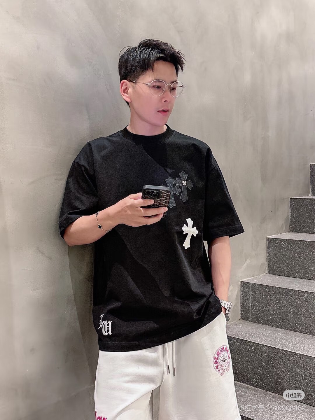 Chrome Hearts 26SS Cross Metal Patch Black Tee h160