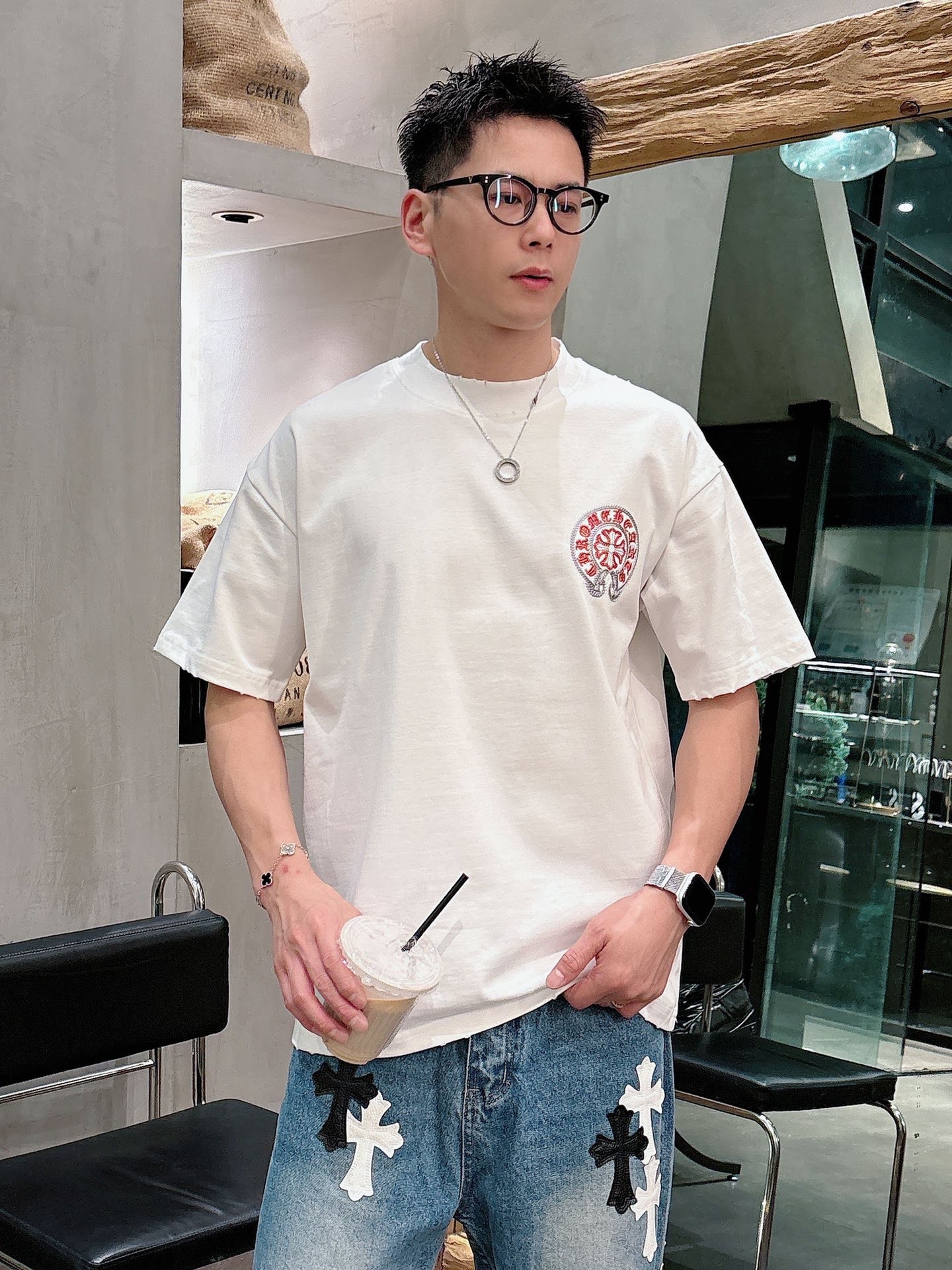 Chrome Hearts Sanskrit Scroll Embroidered Tee - White h160