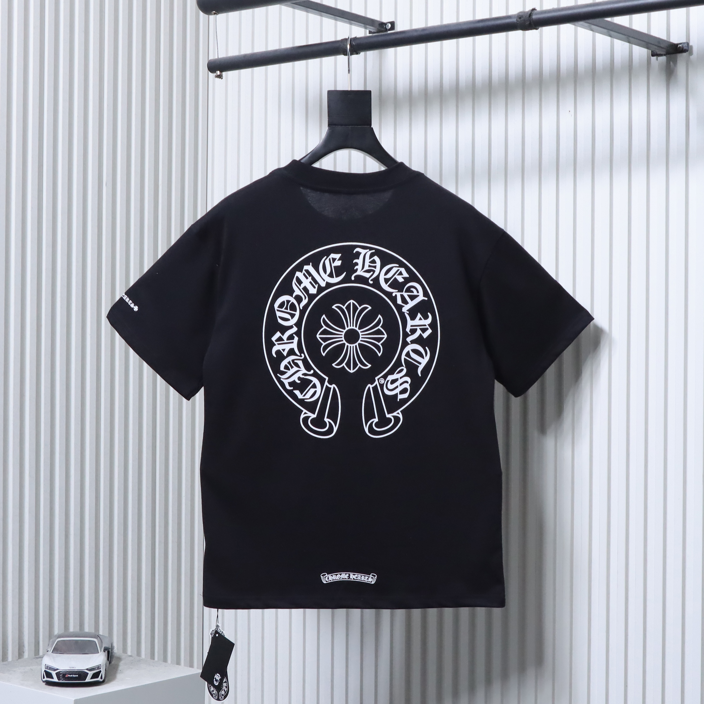 Chrome Hearts Horseshoe Script Logo Pocket Graphic Tee Black h160