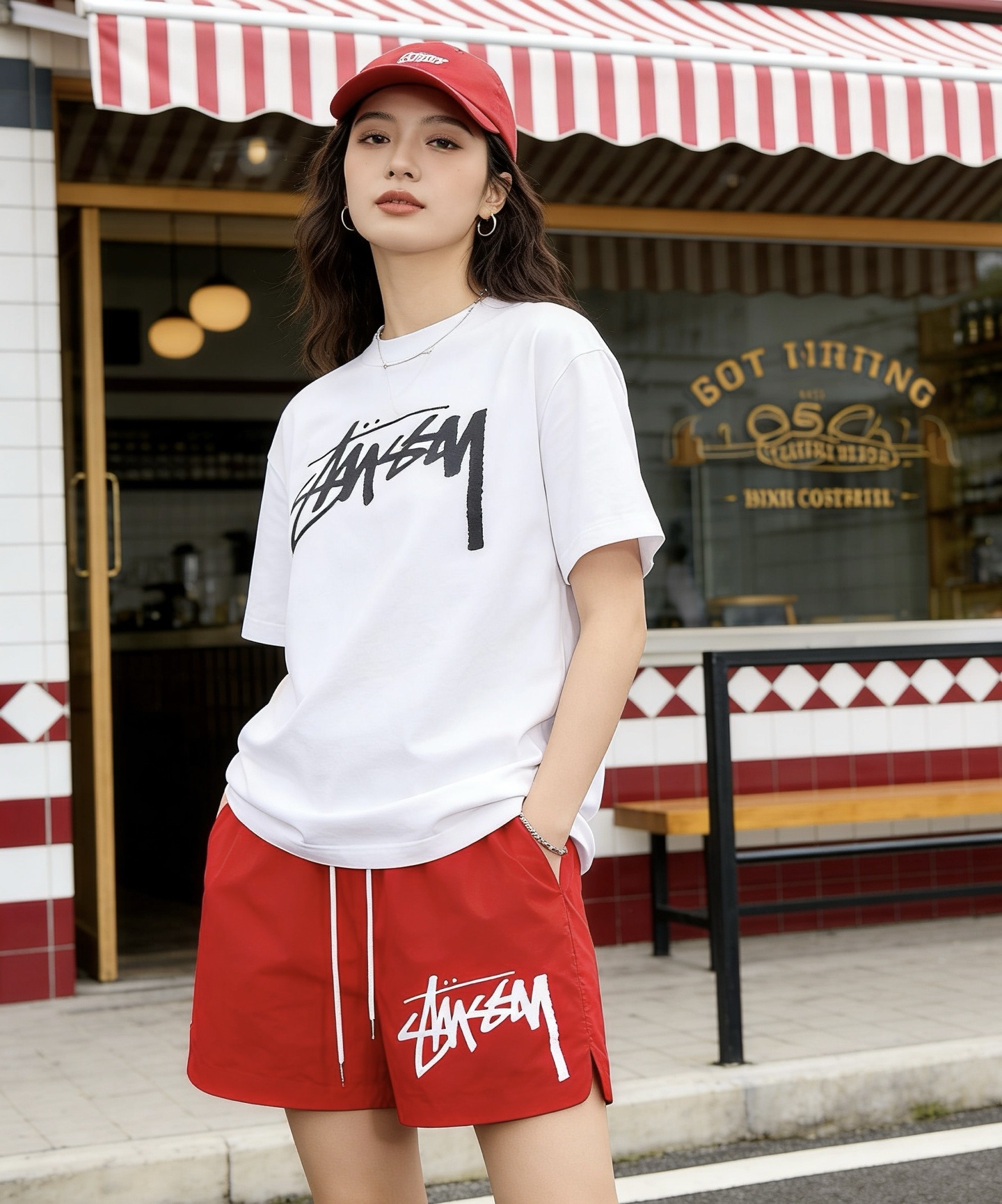 Stussy × Nike Co‑Branded Woven Quick‑Dry Red Shorts h160