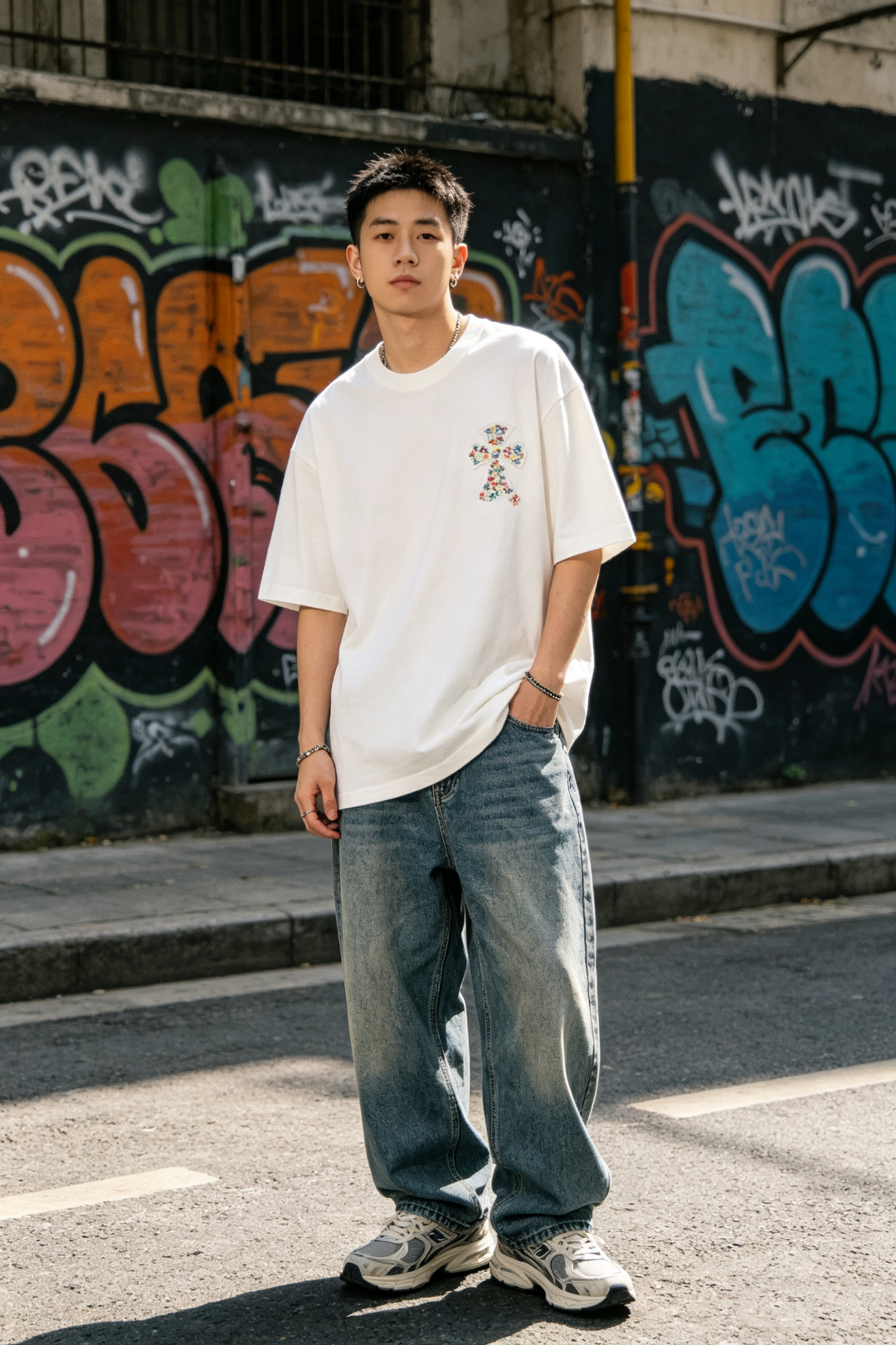 Chrome Hearts Colorful Cross Patch Embroidery Tee - White h170