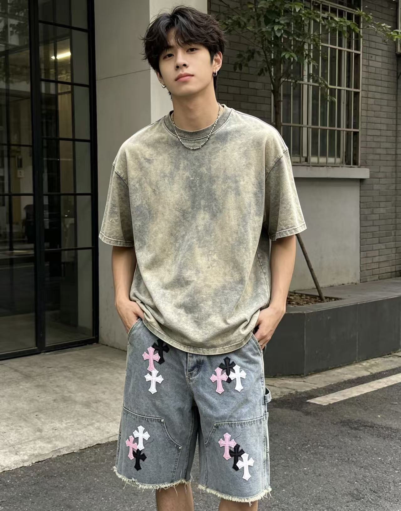 Chrome Hearts Multi-Color Cross Patch Denim Shorts - Light Blue h180