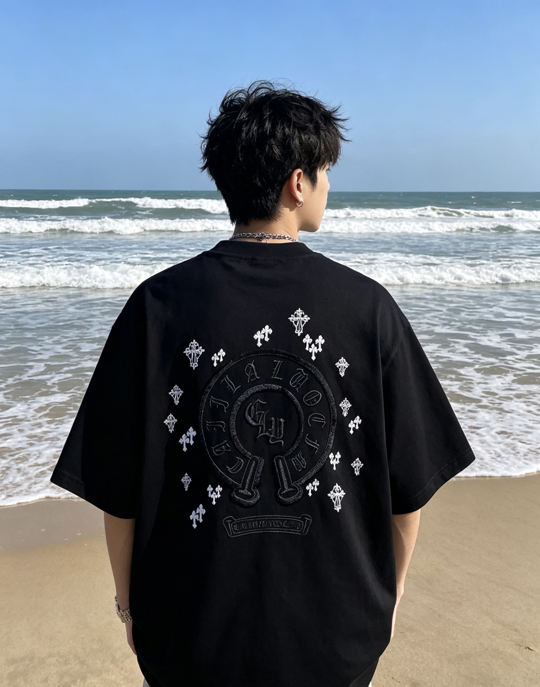 Chrome Hearts Sanskrit Cross Embroidered Tee - Black h190