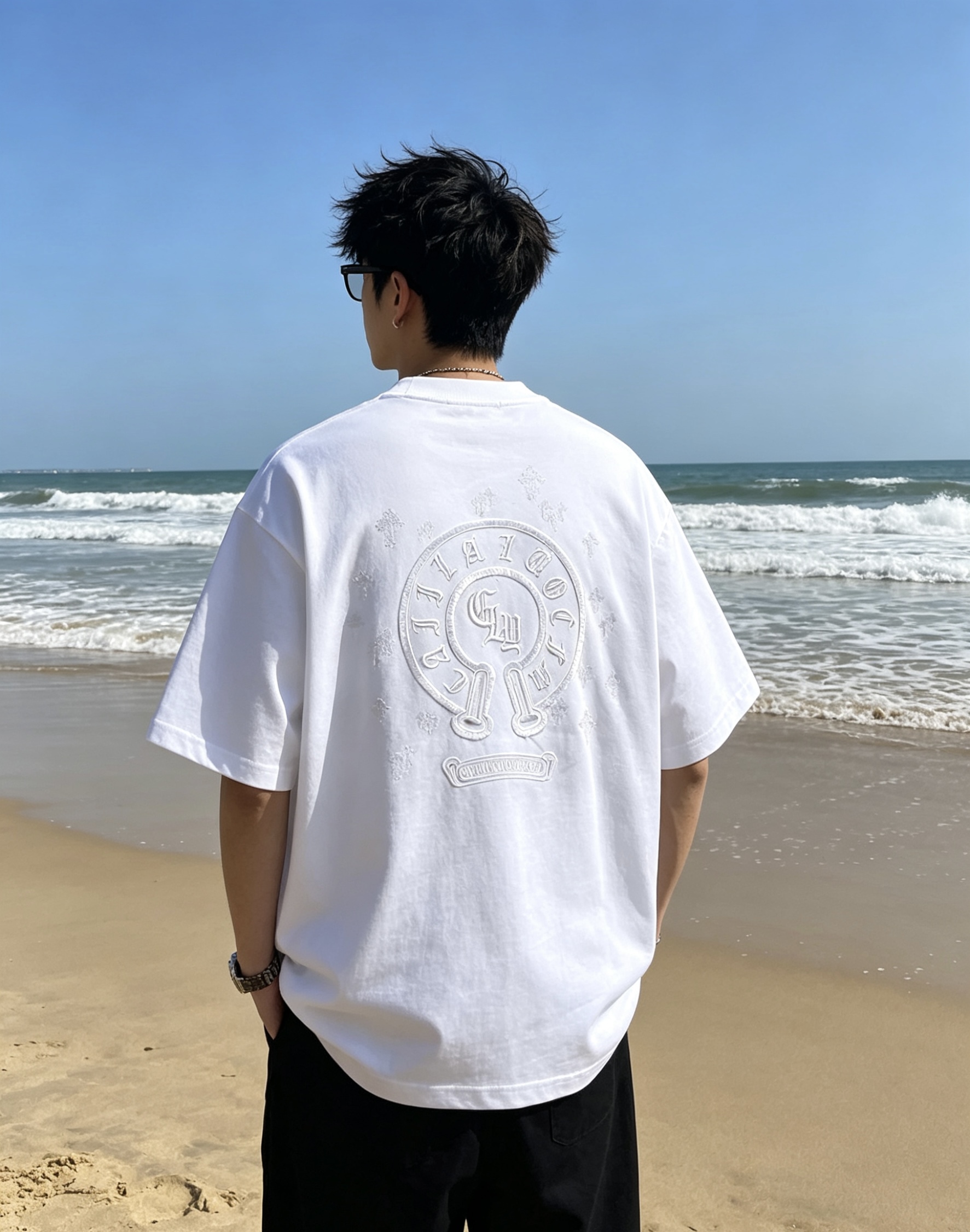 Chrome Hearts Sanskrit Cross Embroidered Tee - White h190