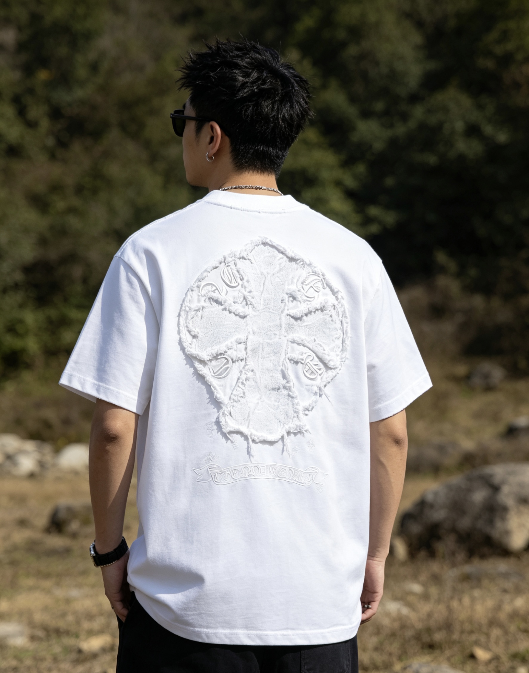 Chrome Hearts Sanskrit Cross Patch Terry Tee - White h190