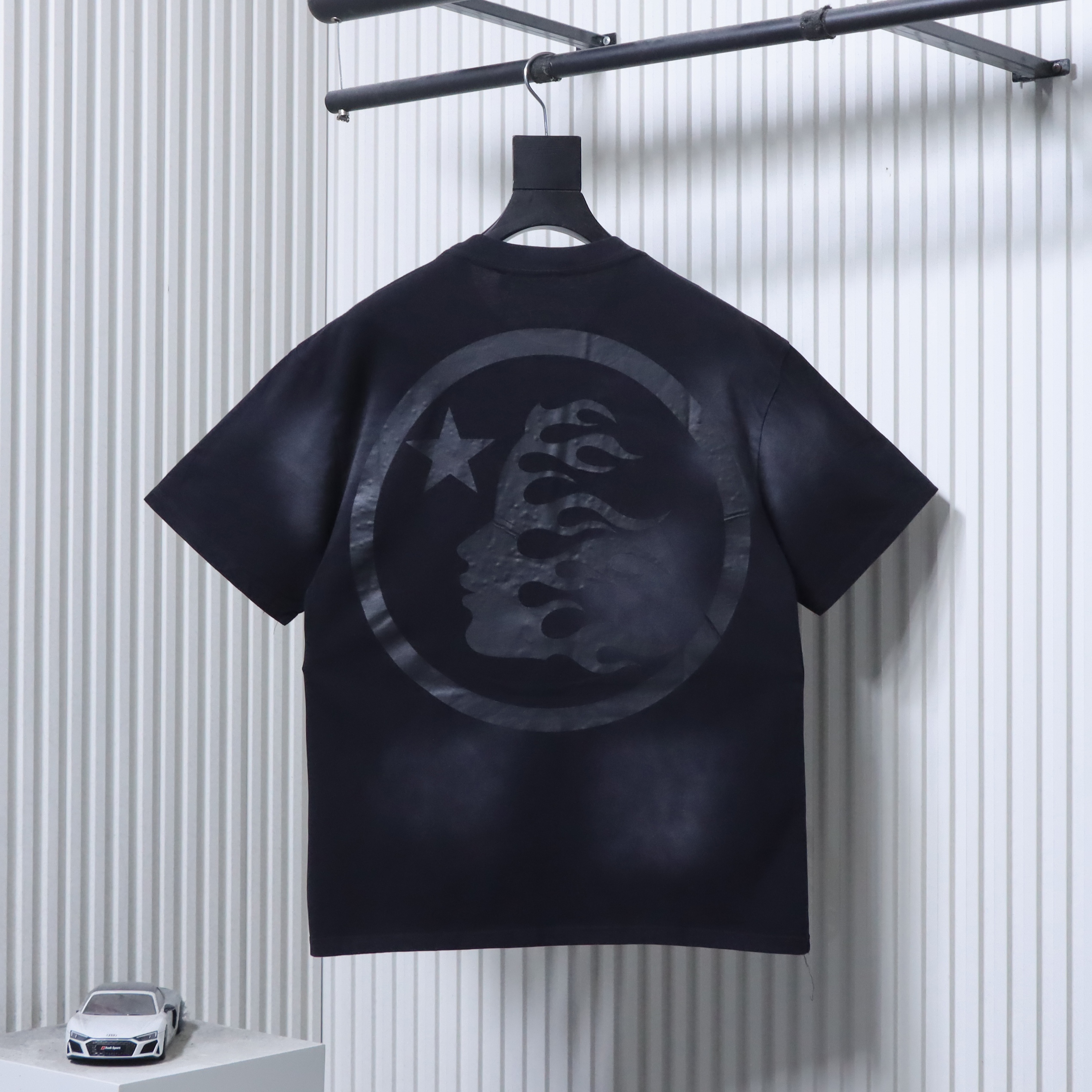 Hellstar Rhinestone Logotype Flame Silhouette Star Graphic Tee Black