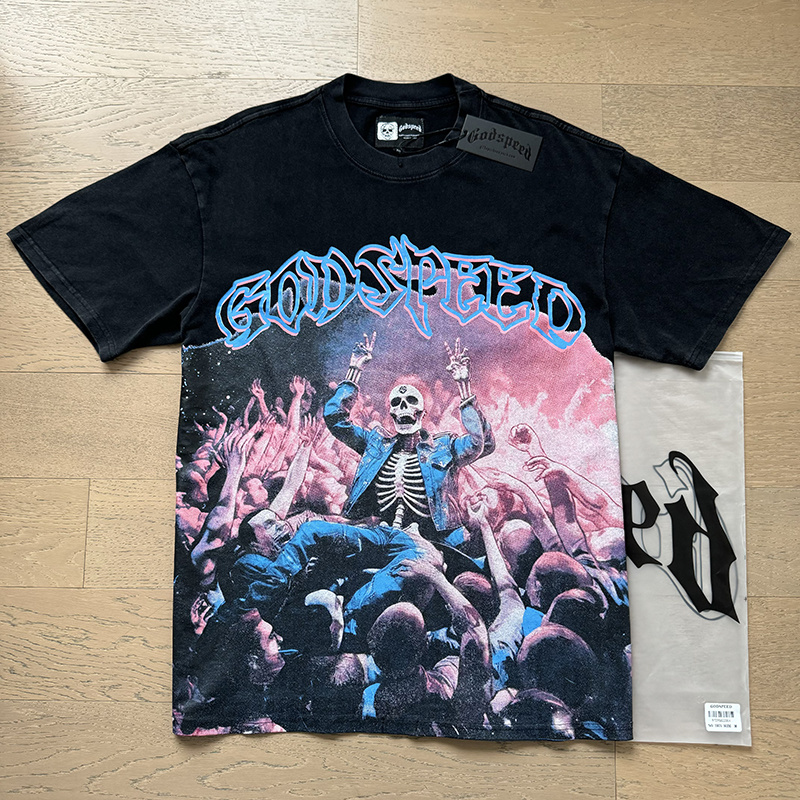 Godspeed Skeleton Crowd Surfing Graphic Tee Washed Black P120 1075#
