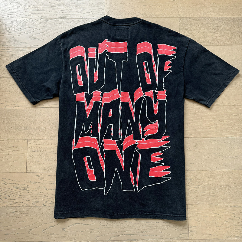 Godspeed Skeleton Racer &amp; Out Of Many One Graphic Tee Washed Black P120 1087#