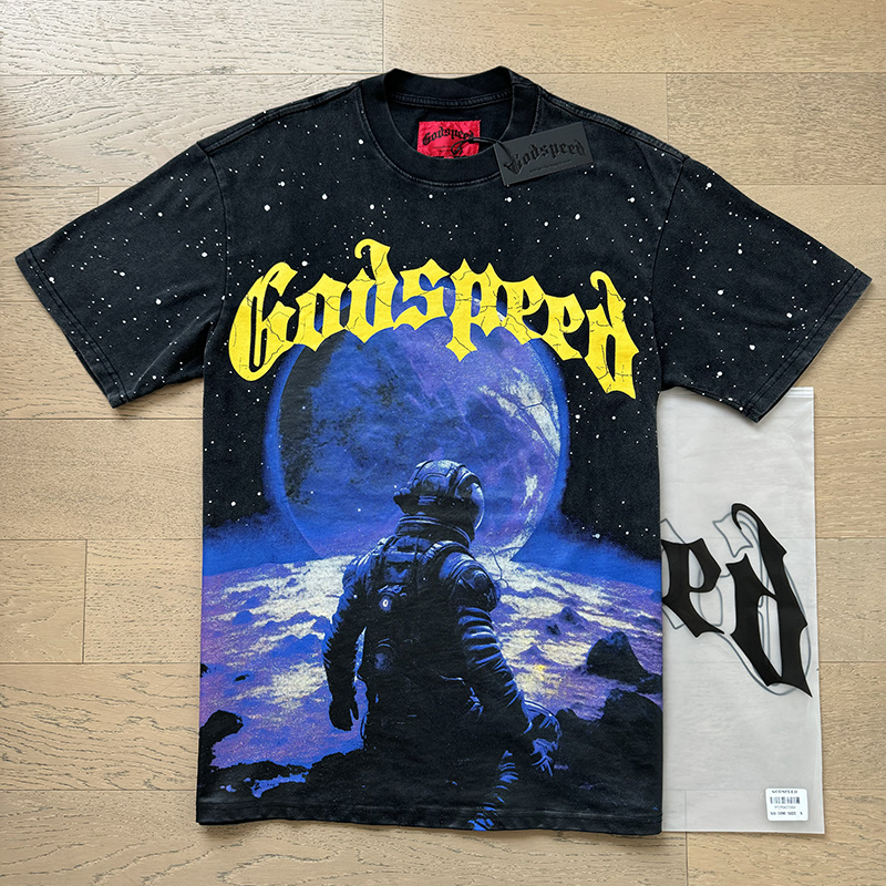 Godspeed Astronaut Moon Landing Graphic Tee Washed Black P120 1090#