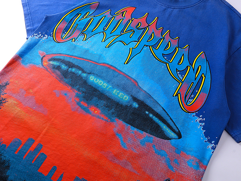 Godspeed UFO Sunset Skyline Graphic Washed Tee - Blue &amp; Black P120 1125#