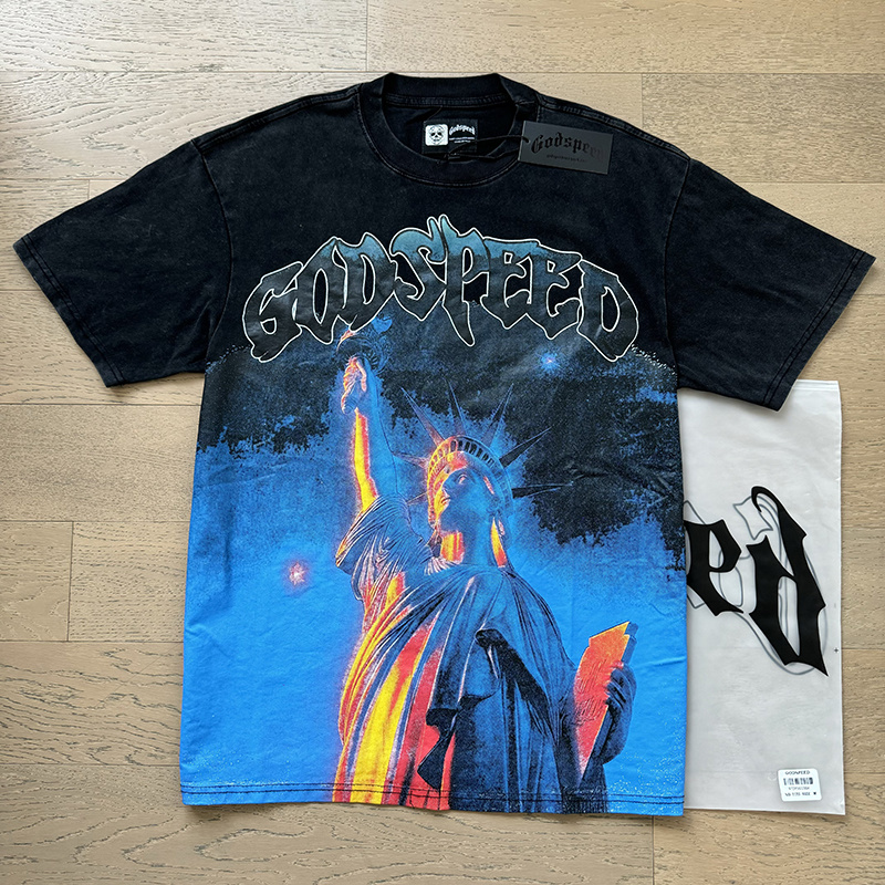 Godspeed Liberty Flame &amp; Mystic Sun Washed Black Tee P120 1133#