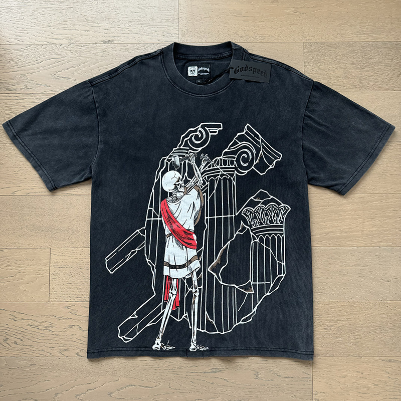 Godspeed Ancient Ruins Skeleton Graphic Tee Washed Black P120 1162#