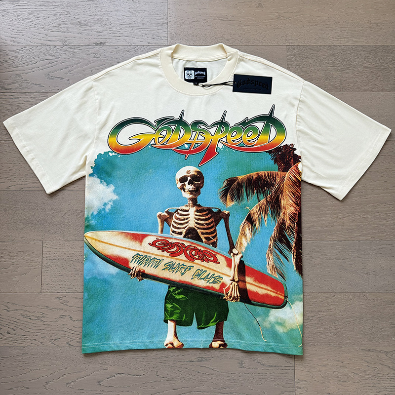Godspeed Surfing Skeleton Beach Graphic Tee Cream P120 3117#