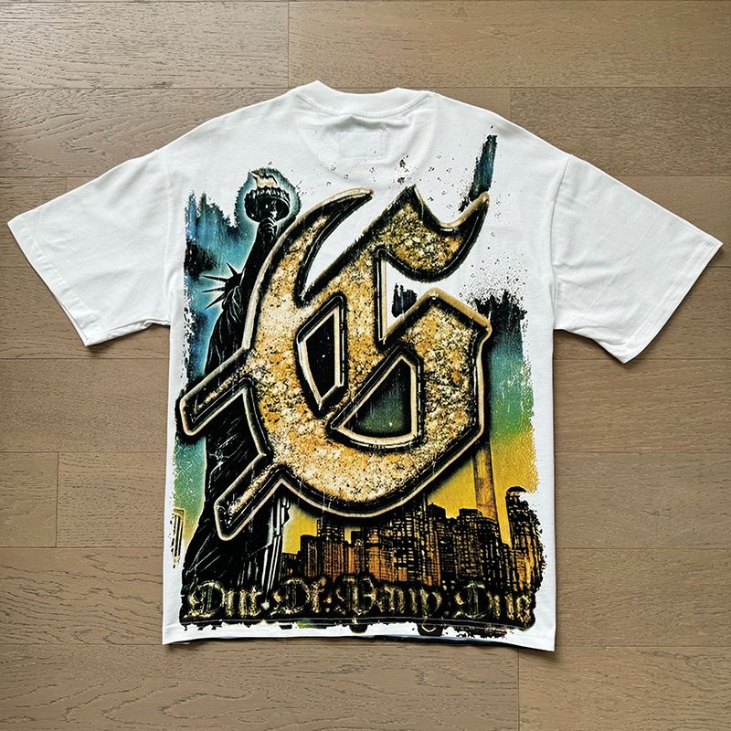 Godspeed Skull Driver &amp; Cityscape Graphic Washed Tee - White P120 3120#