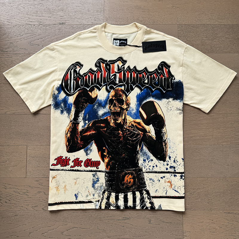 Godspeed Boxing Skeleton Ring Graphic Tee Cream P120 3160#
