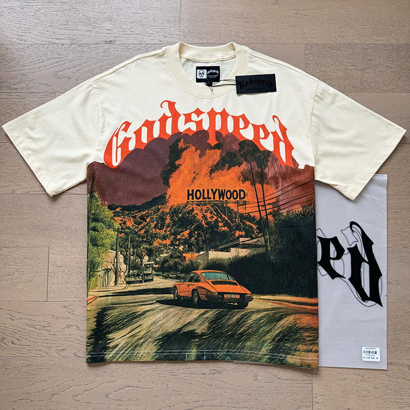 Godspeed Hollywood Hills Vintage Car Graphic Tee Cream P120 3163#