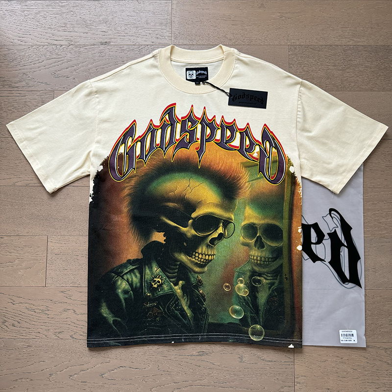 Godspeed Skull Mirror Graphic Tee Cream P120 3169#