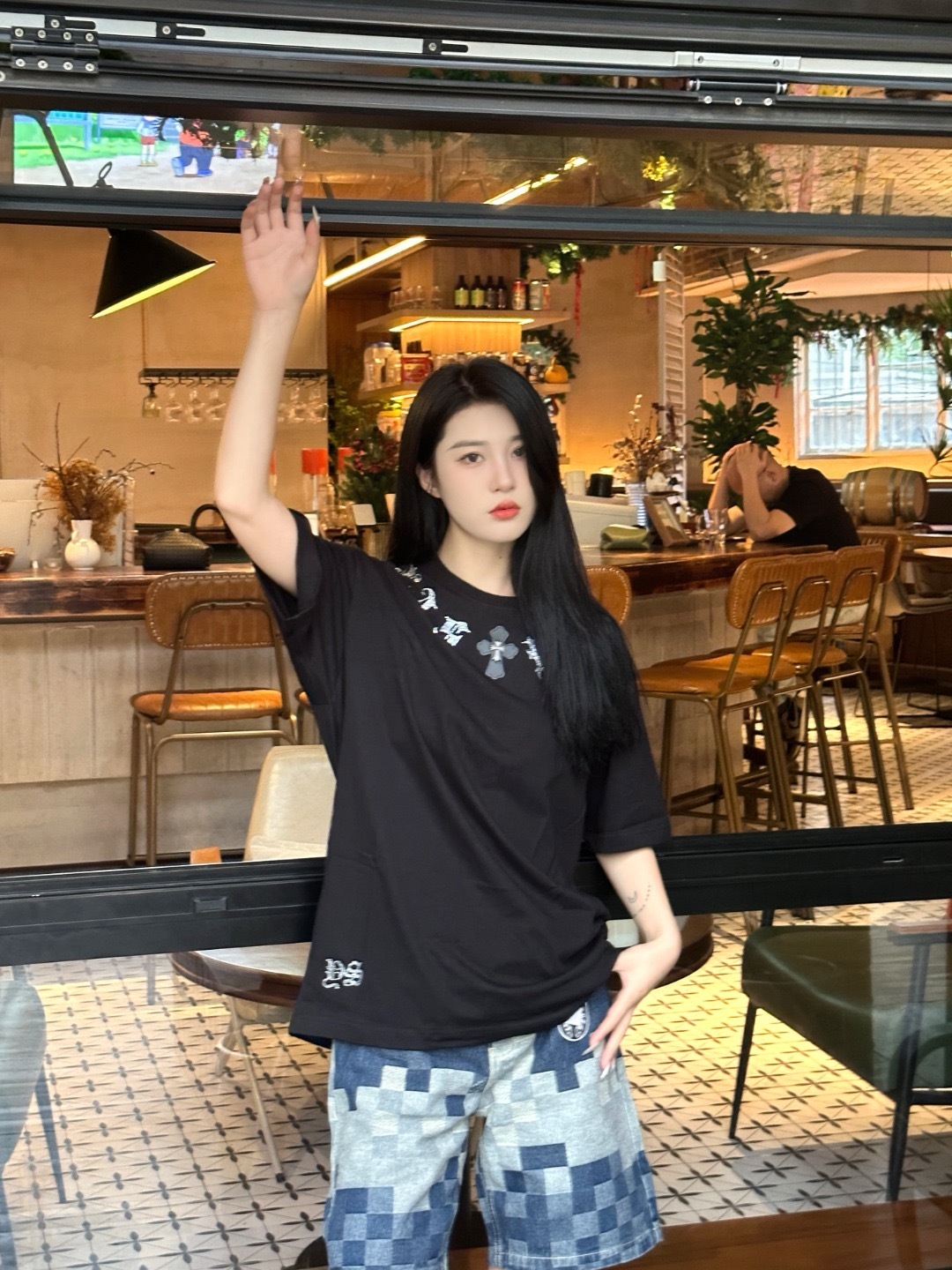 Chrome Hearts Neck Gothic Letter Cross Patch Two-Tone Crew Neck Tee P130 2012