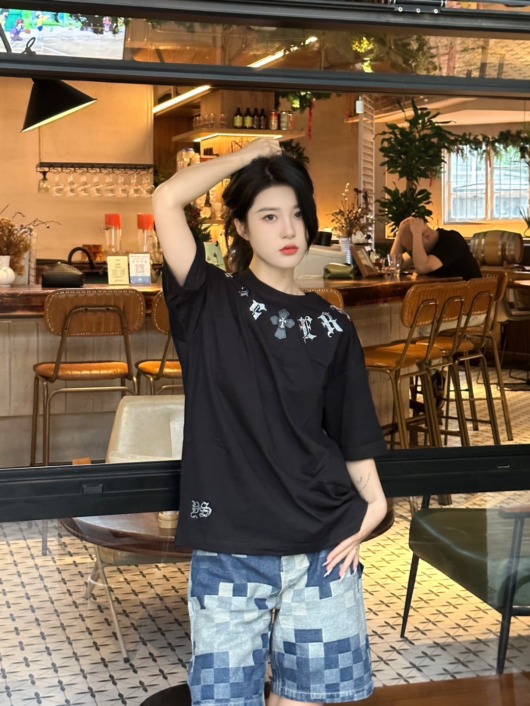 Chrome Hearts Neck Gothic Letter Cross Patch Two-Tone Crew Neck Tee P130 2012