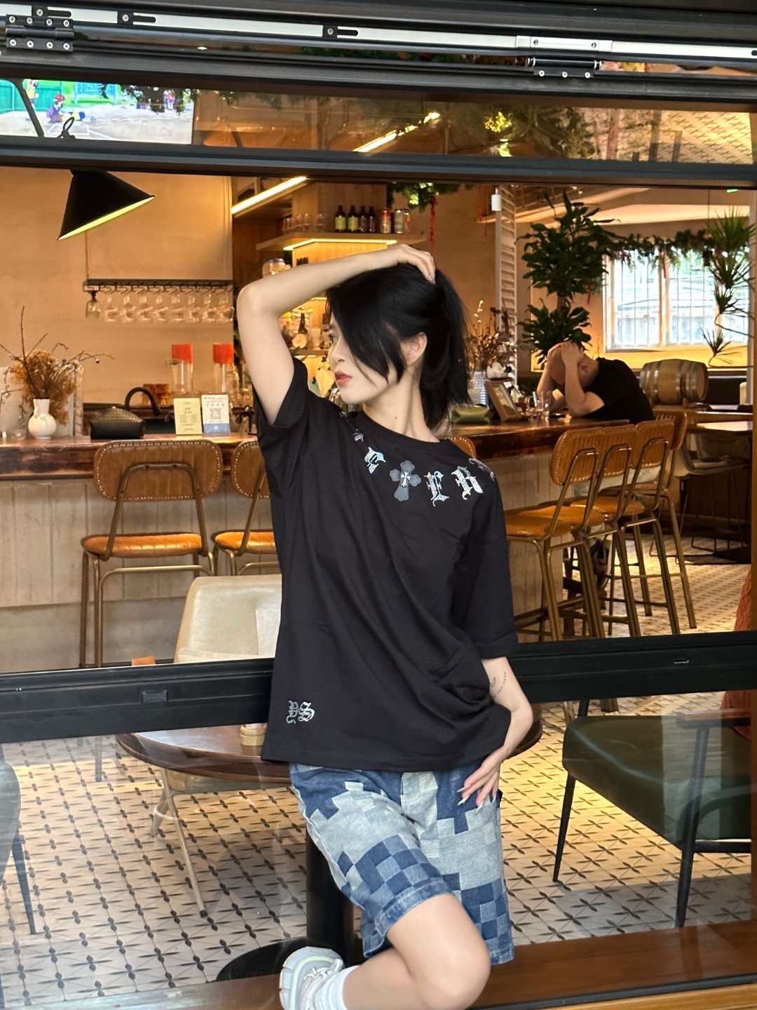 Chrome Hearts Neck Gothic Letter Cross Patch Two-Tone Crew Neck Tee P130 2012