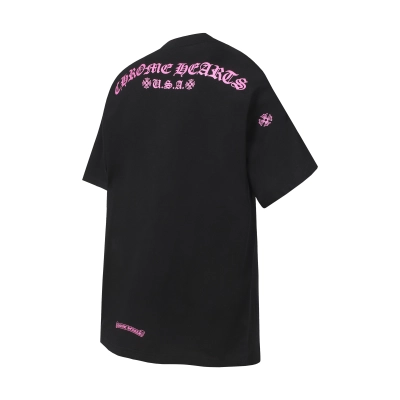 Chrome Hearts Pink Arc USA Cross Pocket Black Crew Neck Tee P130 2222 02