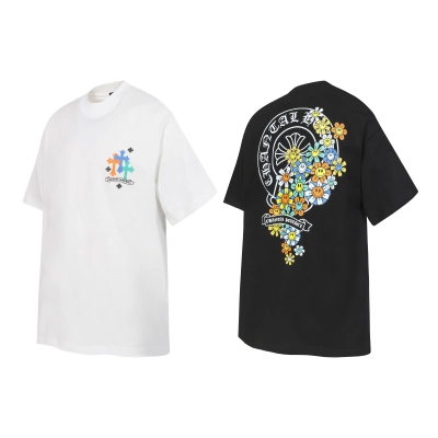 Chrome Hearts Color Smiley Daisy Horseshoe Cross Two Tone Crew Neck Tee P130 2225 02