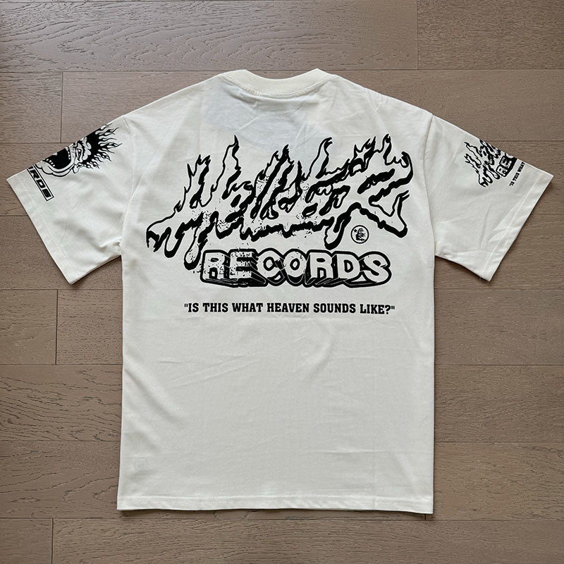 Hellstar Studios Inc. Records Flame Graphic Tee - White/Cream P140 587#