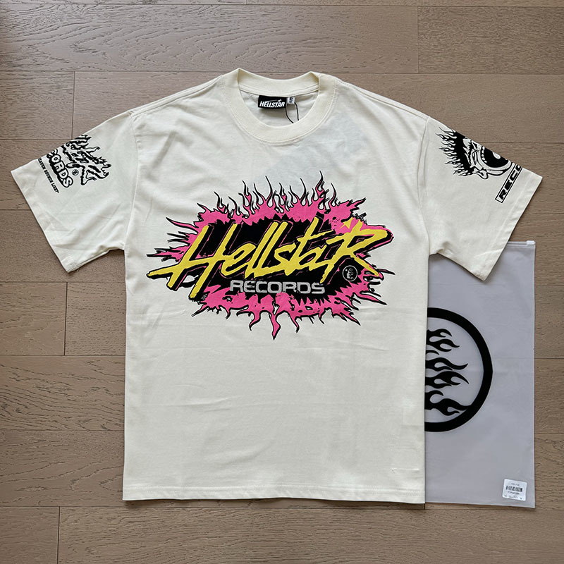 Hellstar Studios Inc. Records Flame Graphic Tee - White/Cream P140 587#