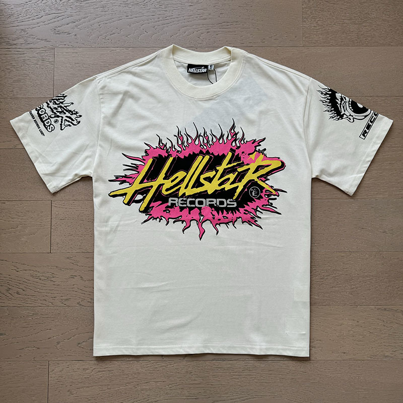 Hellstar Studios Inc. Records Flame Graphic Tee - White/Cream P140 587#