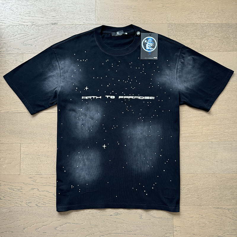 Hellstar Star‑Speckled Flame‑Face Black Tee P140 6765#
