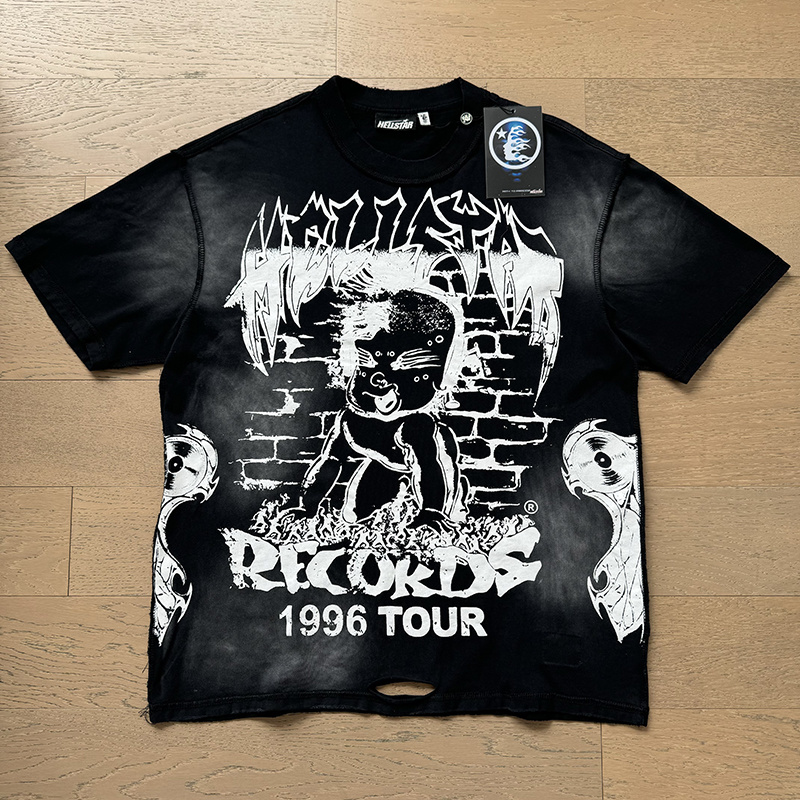Hellstar 1996‑Tour Cartoon‑Brick‑Print Black Tee P140 6779#