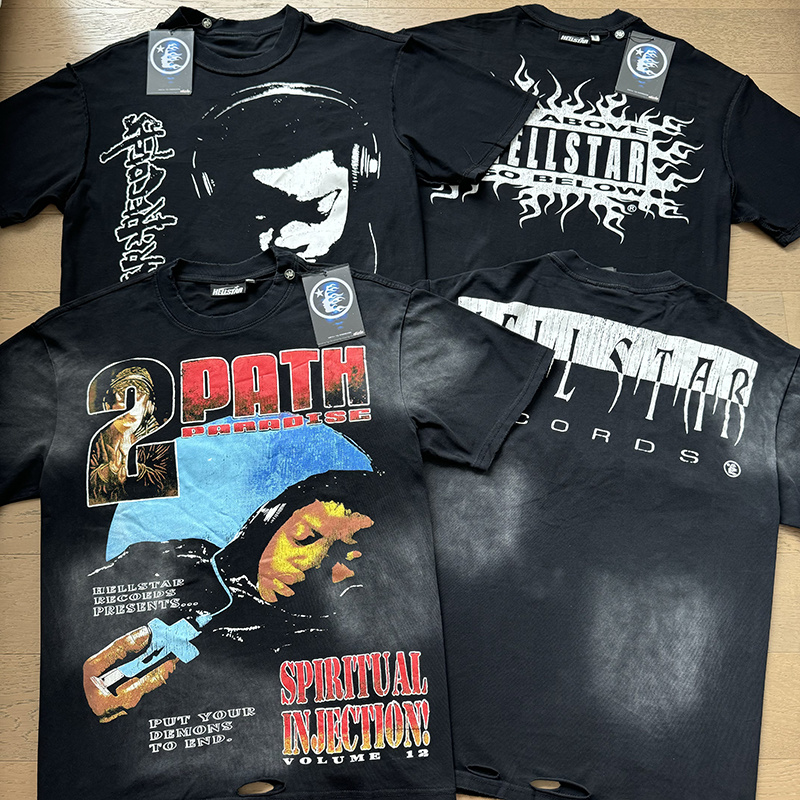 Hellstar Double‑Sided Portrait‑Print Black Tee P140 6782#