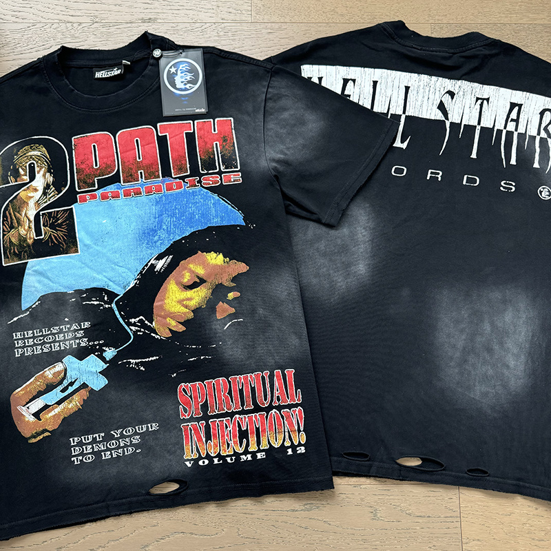 Hellstar Double‑Sided Portrait‑Print Black Tee P140 6782#