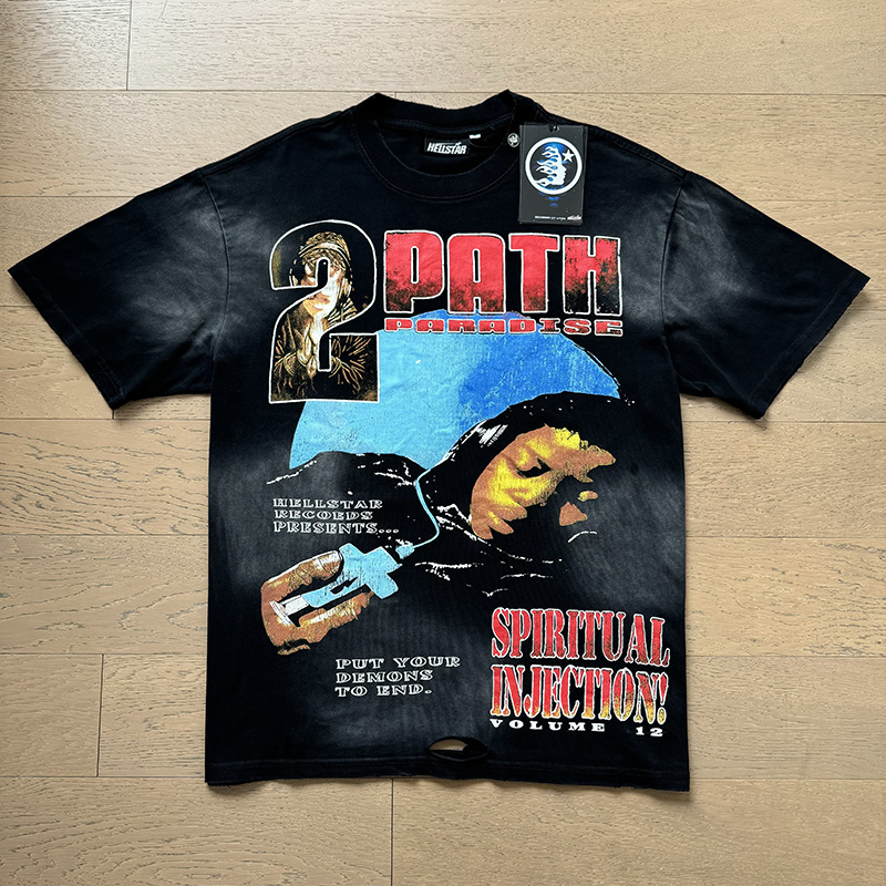 Hellstar Double‑Sided Portrait‑Print Black Tee P140 6782#