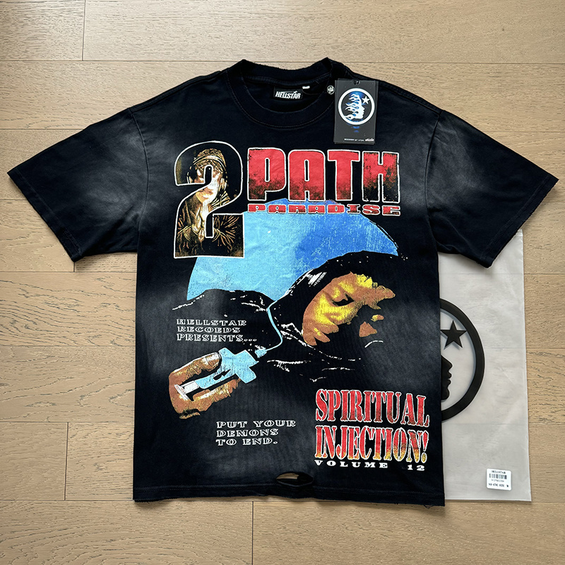 Hellstar Double‑Sided Portrait‑Print Black Tee P140 6782#