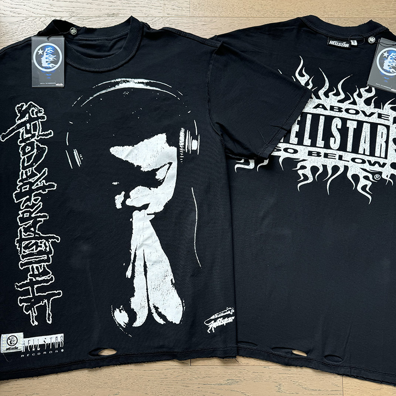 Hellstar Double‑Sided Portrait‑Print Black Tee P140 6782#
