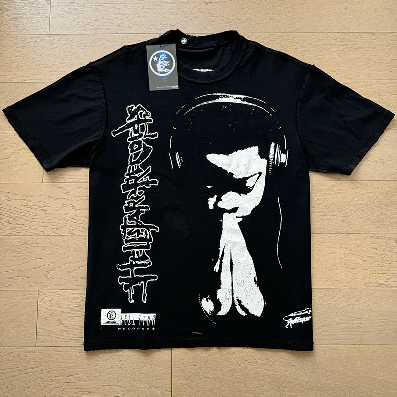 Hellstar Double‑Sided Portrait‑Print Black Tee P140 6782#