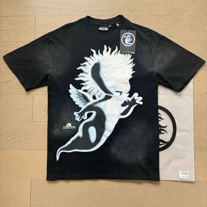 Hellstar Holy‑Spirit Angel‑Ghost Graphic Black Tee P140 6786#