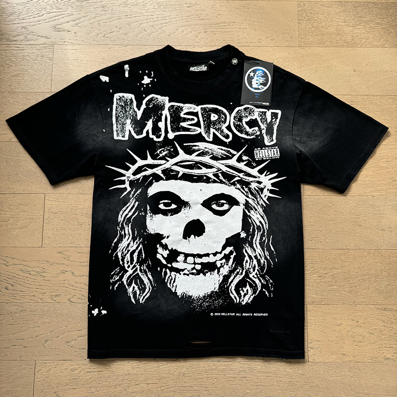 Hellstar Mercy Skull‑Cross Graphic Black Tee P140 6787#