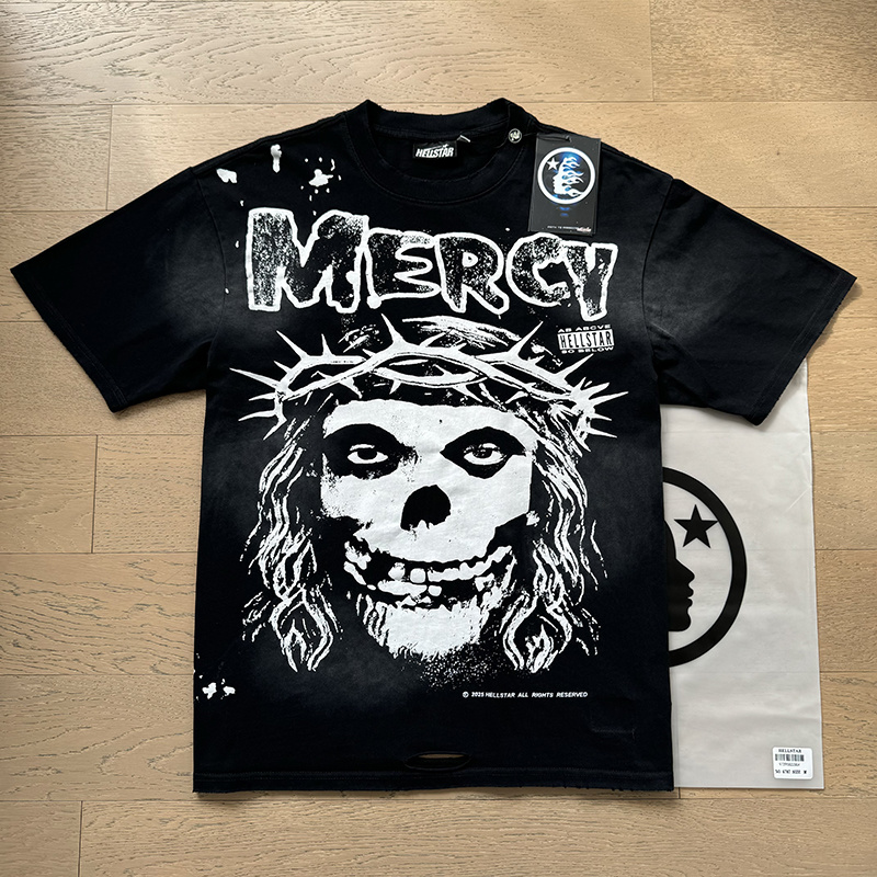 Hellstar Mercy Skull‑Cross Graphic Black Tee P140 6787#
