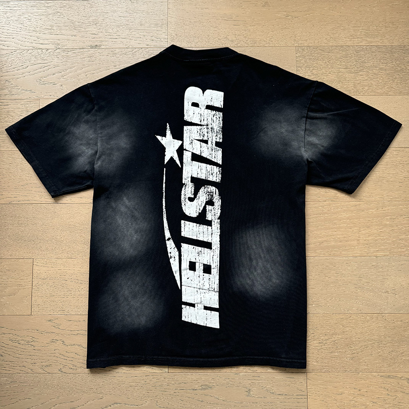 Hellstar Distressed‑Flame‑Silhouette Washed‑Black Tee P140 6789#