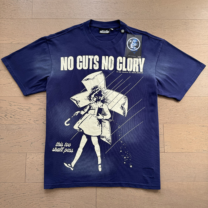 Hellstar No Guts No Glory Salt Girl Cross Graphic Tee Blue P140 6791#