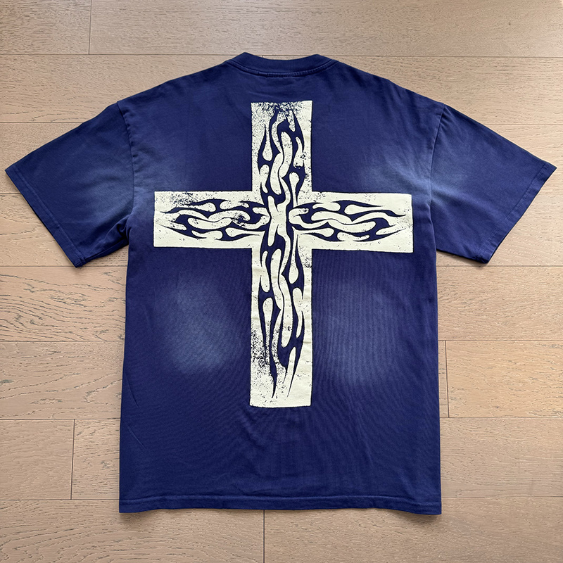 Hellstar No Guts No Glory Salt Girl Cross Graphic Tee Blue P140 6791#