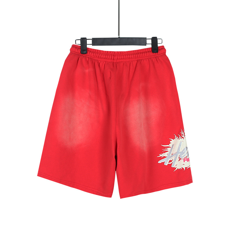 Hellstar Studios Inc. Screaming Flame Washed Shorts - Black/White/Red P150 778#