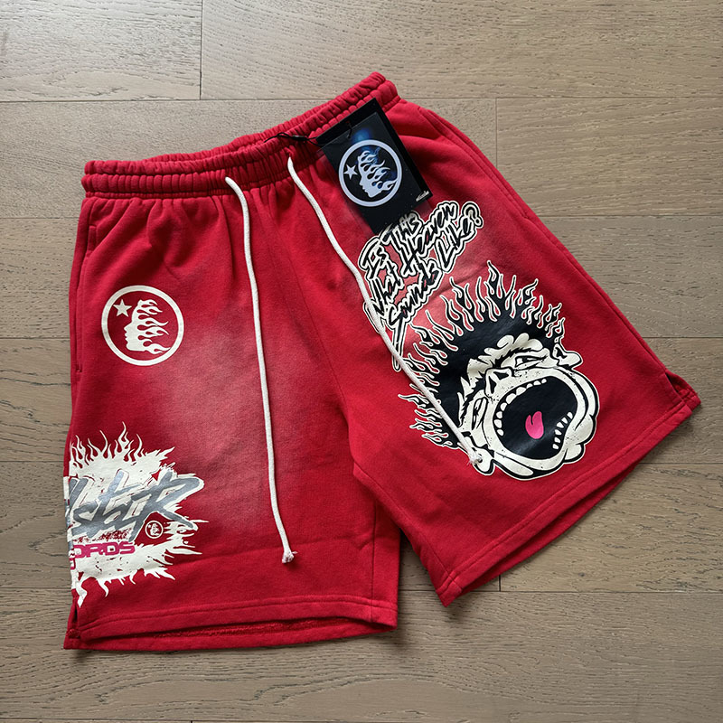 Hellstar Studios Inc. Screaming Flame Washed Shorts - Black/White/Red P150 778#