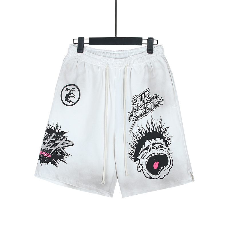 Hellstar Studios Inc. Screaming Flame Washed Shorts - Black/White/Red P150 778#