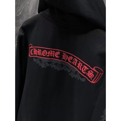 Chrome Hearts Red Scroll Zip Hoodie Black P200 Y55# 02